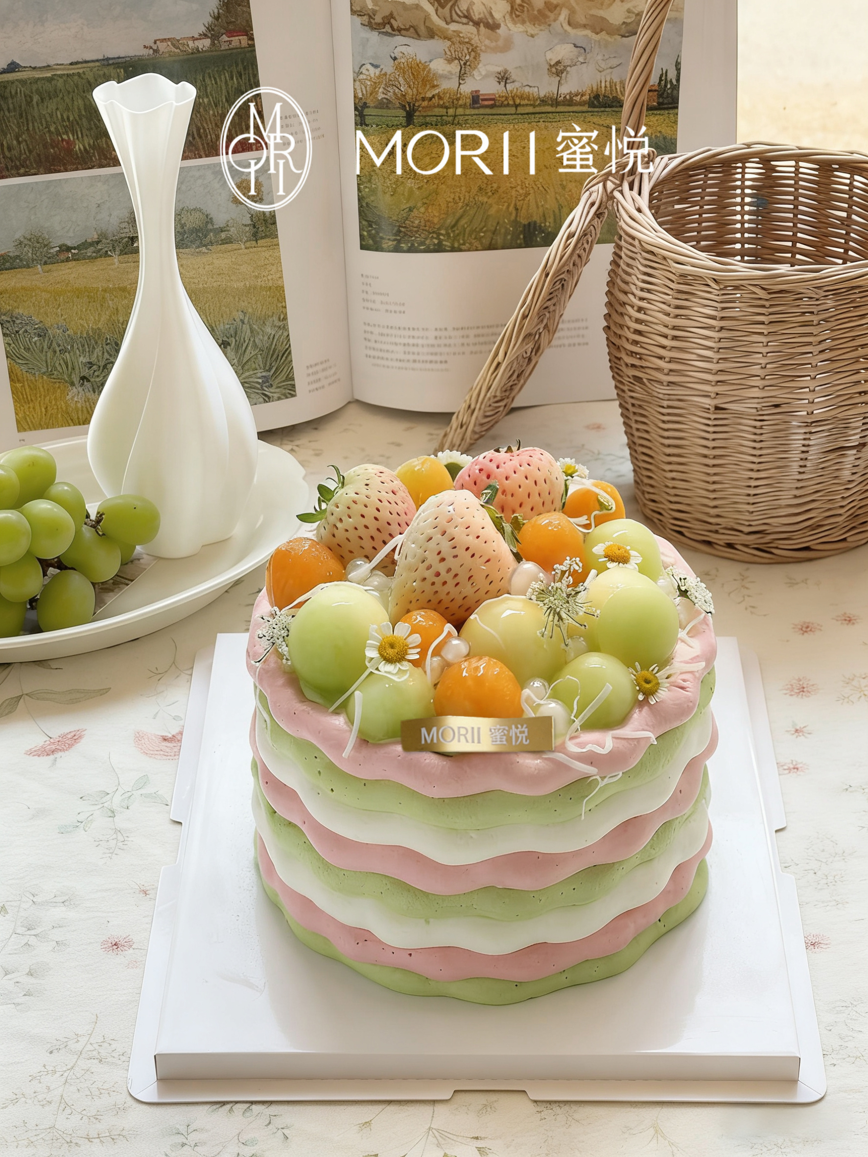 【油画玫珑】草莓玫珑龙井爆珠蛋糕（提前1天预定）