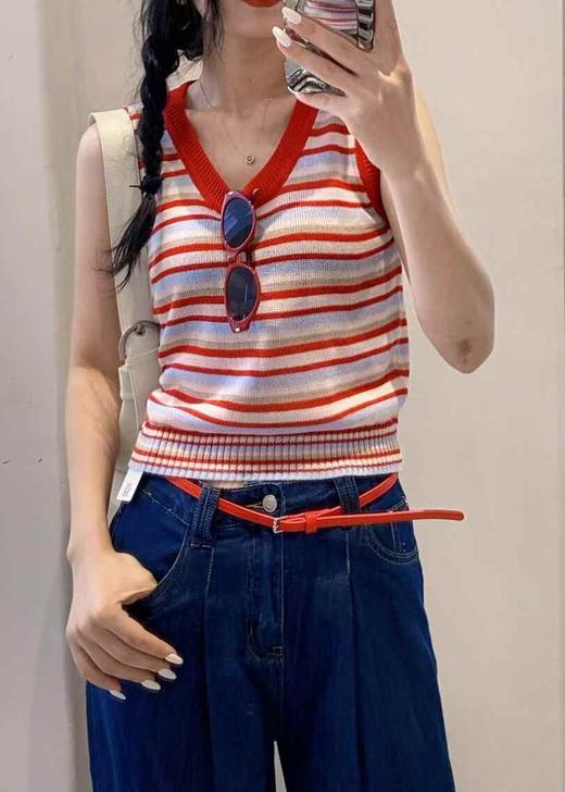 【门店同款】ENJOY夏季“可露丽”条纹撞色针织上衣 163095972 商品图2