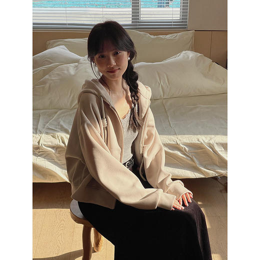 雀说韩系通勤加绒连帽卫衣外套2025冬季衣服女宽松上衣WAL241B 商品图2