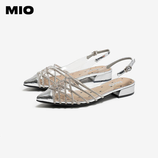 【上新】MIO米奥时装凉鞋2026夏季新款尖头低跟优雅闪钻织带后空凉鞋女鞋M262226015 商品图2