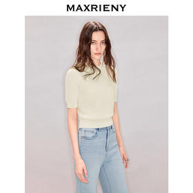 MAXRIENY宫廷风玫瑰提花针织衫26春季新款套头仿珍珠圆领短袖针织(货号:MF80SW007)