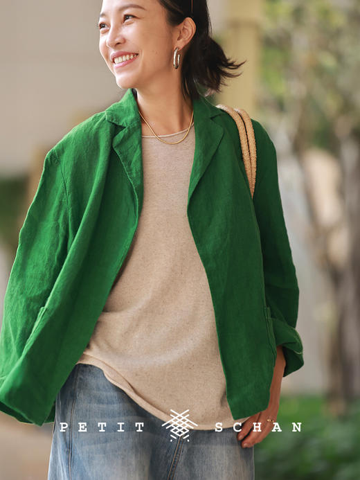 Petit Schan小闪 CLO#1087 Rain-washed woods 雨后树林 意大利EMiroglio亚麻混纺圆领针织衫T恤 商品图6