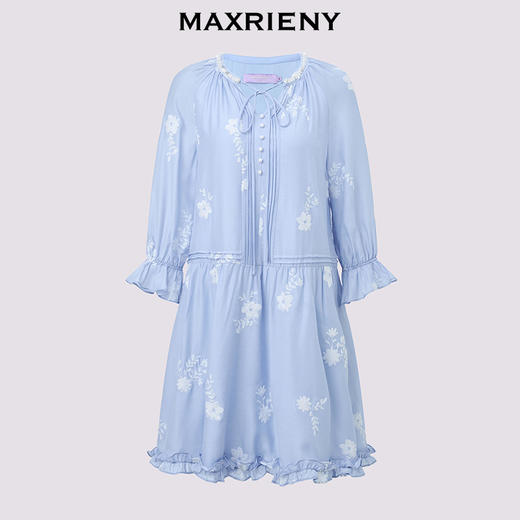 MAXRIENY波嬉度假风印花连衣裙26夏季蓝色醋纤短裙宽松甜美裙子女(货号:MS80DR021) 商品图4