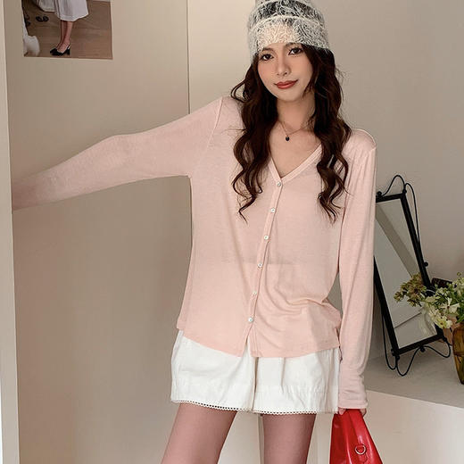 森岛醋酸亚麻针织开衫女天丝简约亲肤纽扣上衣肌理感百搭薄款外套 商品图7