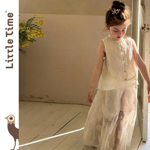 littletime2026春夏新款女童新中式风无袖背心阔腿裤套装洋气汉服 商品图2