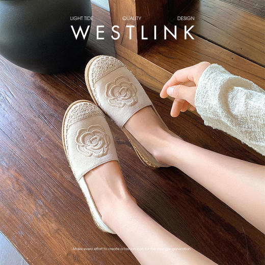 【限时秒杀】西遇一脚蹬渔夫鞋女新款秋季复古花朵小香风单鞋白色平底鞋V1756993/V0057175 商品图3