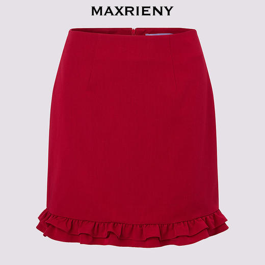 MAXRIENY红色半身裙2026年春季新款过年氛围穿搭荷叶边高腰半裙(货号:MF80SK016) 商品图4