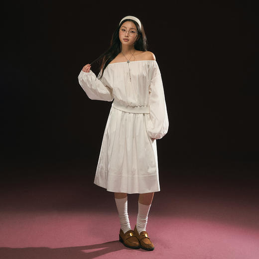 Ariseism 美式复古白色一字肩套装女春季新款两件套 商品图3