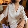 法式刺绣仿苎麻 V领上衣，重工精致刺绣， V领宽松设计，舒适优雅 。【5-7天发货】 商品缩略图12