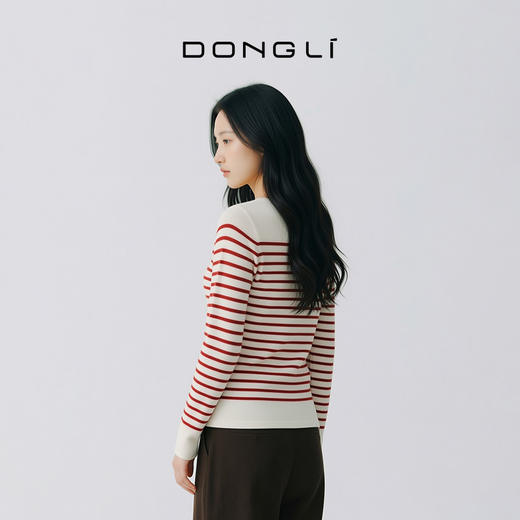 东黎 • 山羊绒女士秋冬条纹船领彩条套衫 3254 商品图4