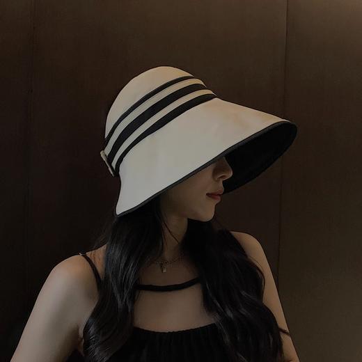 UPF50+高倍防晒黑胶防晒帽 大沿条纹空顶帽子 女户外防紫外线可折叠太阳帽  商品图6