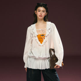 Ariseism 美式复古设计感白色木耳边罩衫上衣女春季新款