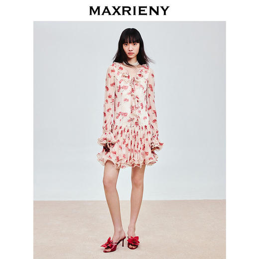 【商场同款-浅春系穿搭】MAXRIENY浪漫复古玫瑰印花连衣裙25春款(货号:MC86DR076) 商品图1
