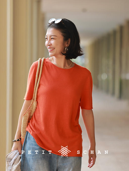 Petit Schan小闪 CLO#1087 Rain-washed woods 雨后树林 意大利EMiroglio亚麻混纺圆领针织衫T恤 商品图0