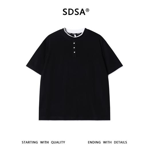 SDSA男装2026新款高贵轻奢潮牌撞色拼接假两件短袖T恤百搭时尚 商品图0