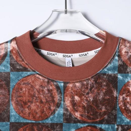 SDSA男装2026新款轻奢潮牌植绒棋盘格圆饼设计圆领短袖T恤百搭 商品图1