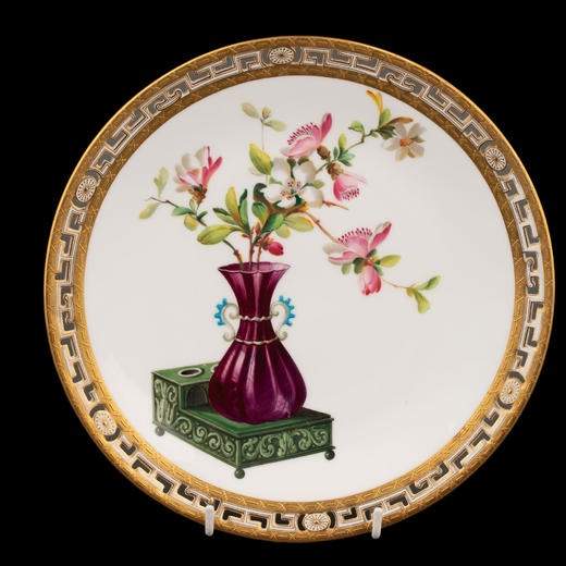独角鹿西洋古董1880年代英国顶级陶瓷品牌明顿Mintons出品东方瓶花主题鎏金彩绘陶瓷赏盘九件套 商品图7
