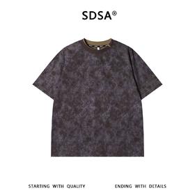 SDSA男装2026新款轻奢个性百搭扎染满天星领口拼接圆领短袖T恤