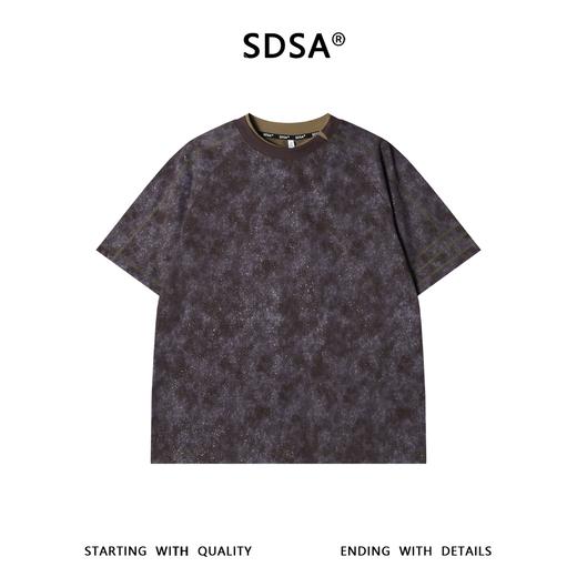 SDSA男装2026新款轻奢个性百搭扎染满天星领口拼接圆领短袖T恤 商品图0