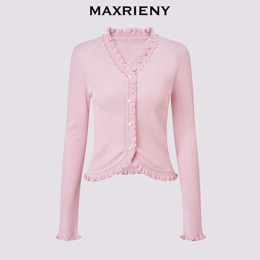 MAXRIENY淡紫色荷叶边针织开衫2026年夏季新款薄款针织衫毛衣上衣(货号:MZ80JA001) 商品图4