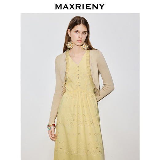 MAXRENY卡其色针织衫2026年春季新款针织开衫荷叶边毛衣短款上衣(货号:MF80JA003) 商品图2