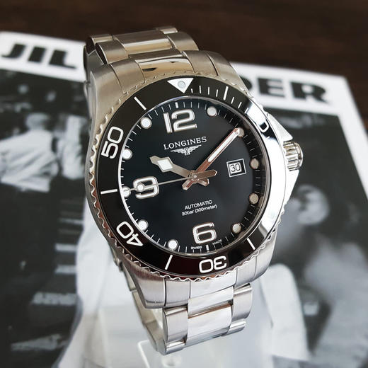 【95新】LONGINES 浪琴L3.782.4.56.6自动机械机芯日期显示43MM（男款）康卡斯系列精钢/陶质字圈160326NJS18 商品图3