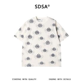 SDSA男装2026新款高贵轻奢潮牌扎染撞色满印花卉圆领短袖T恤百搭