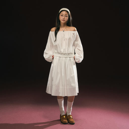 Ariseism 美式复古白色一字肩套装女春季新款两件套 商品图4