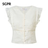 【SGPR】奶油白色V领衬衫2026年夏季飞飞袖收腰上衣镂空绣花衬衣(货号:MU80TP010) 商品缩略图4