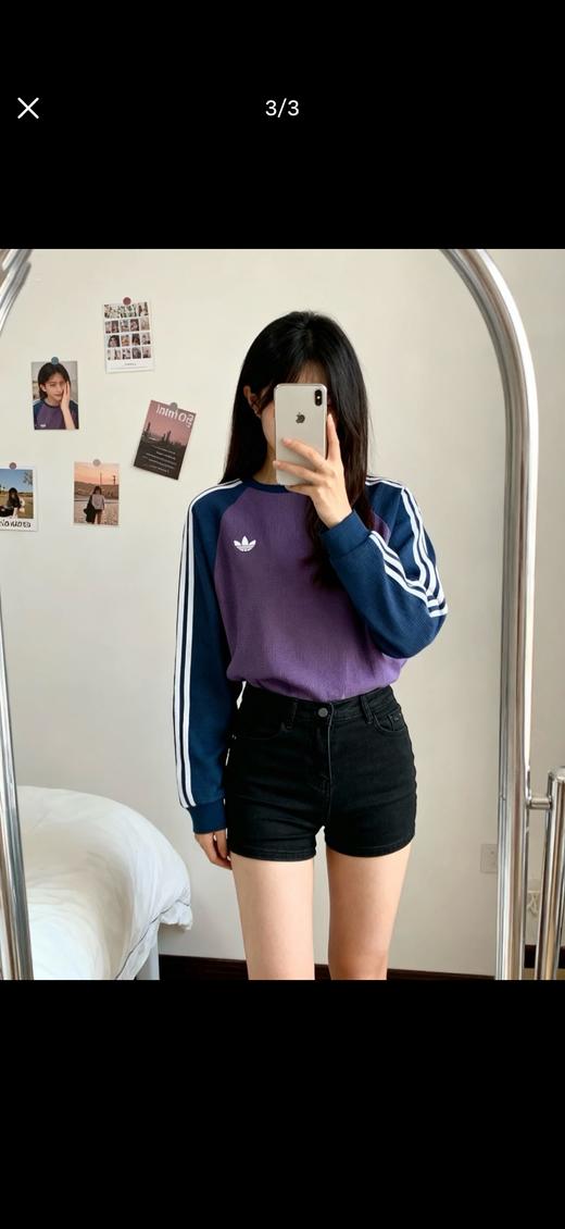 毒家，最后190件！男女款阿迪达斯三叶草 华夫格插肩长袖T恤  华夫格针织面料  草长袖 商品图5