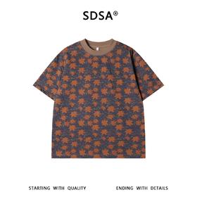 SDSA男装2026新款高贵轻奢简约撞色满印花卉圆领短袖T恤百搭上衣