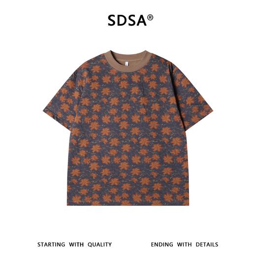 SDSA男装2026新款高贵轻奢简约撞色满印花卉圆领短袖T恤百搭上衣 商品图0