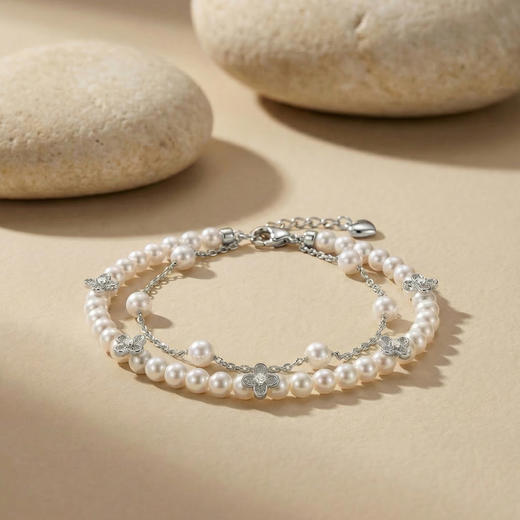 MANREYA玛芮雅“月影四叶”珍珠四叶草手链，金色银色可选 商品图2