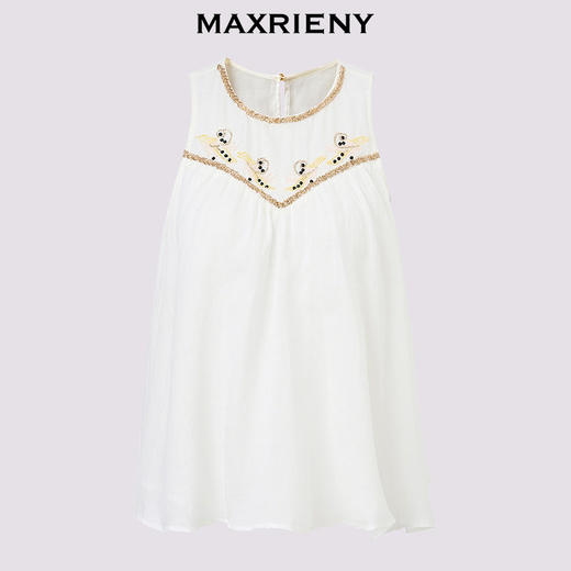 MAXRIENY米白色衬衫2026年春季新款立体花朵珠绣无袖苎麻薄款上衣(货号:MF80TP002) 商品图4