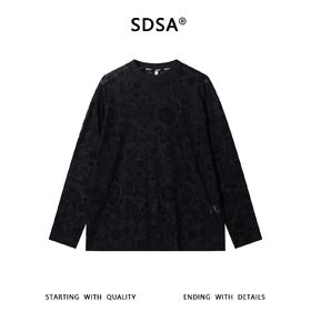 SDSA男装2026新款高贵轻奢个性时尚满印植绒花卉圆领长袖T恤休闲