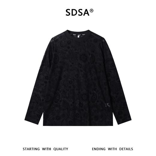 SDSA男装2026新款高贵轻奢个性时尚满印植绒花卉圆领长袖T恤休闲 商品图0