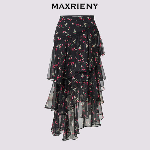 【萨顶顶同款】MAXRIENY樱桃黑巧套装精致浪漫半身裙层叠波浪裙(货号:MS86SK043) 商品图4