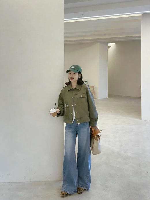 天猫同步【夹克外套】拉夏贝尔/La Chapelle翻领正肩按扣口袋麂皮绒机车风短外套百搭显瘦夹克上衣 商品图13