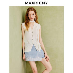【商场同款】MAXRIENY米白针织马甲立体花设计马夹夏季无袖小香风(货号:MC86VE008)