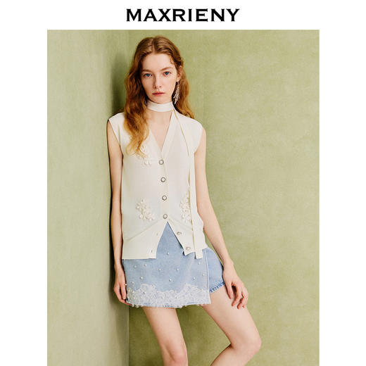 【商场同款】MAXRIENY米白针织马甲立体花设计马夹夏季无袖小香风(货号:MC86VE008) 商品图0
