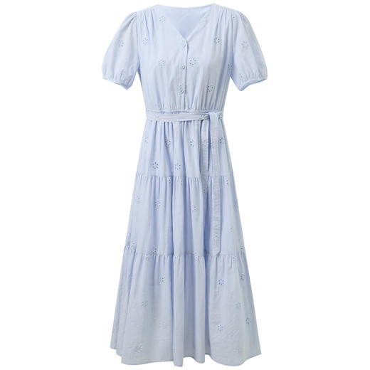 【100棉】三彩2026夏季新款法式绣花连衣裙短袖度假A字裙长裙S 商品图4