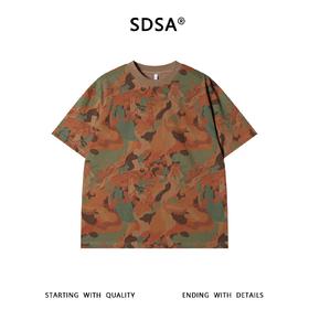 SDSA男装2026新款高贵轻奢美式复古丛林迷彩印花宽松圆领短袖T恤