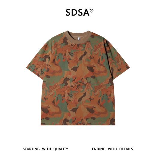 SDSA男装2026新款高贵轻奢美式复古丛林迷彩印花宽松圆领短袖T恤 商品图0