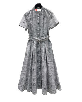 女款印花腰带连衣裙hu010