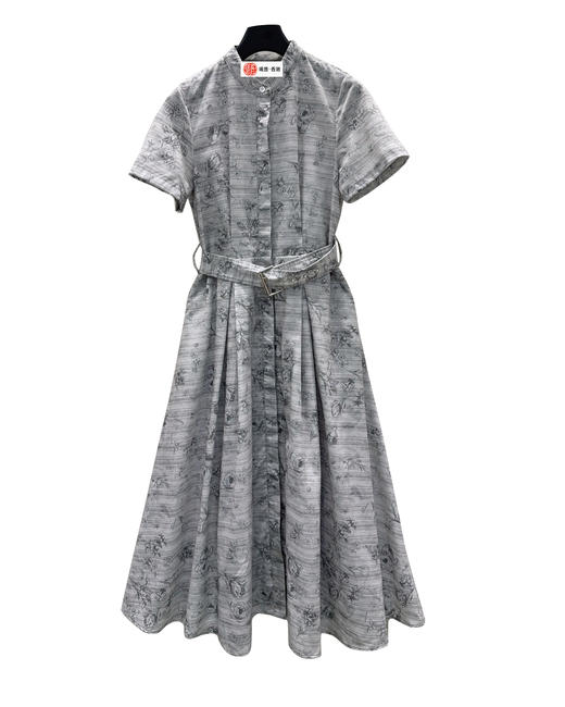 女款印花腰带连衣裙hu010 商品图0