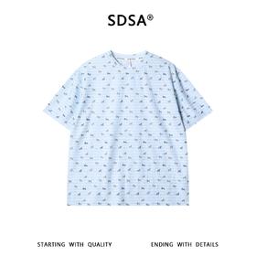 SDSA男装2026新款轻奢时尚撞色条纹满印小马设计圆领短袖T恤百搭