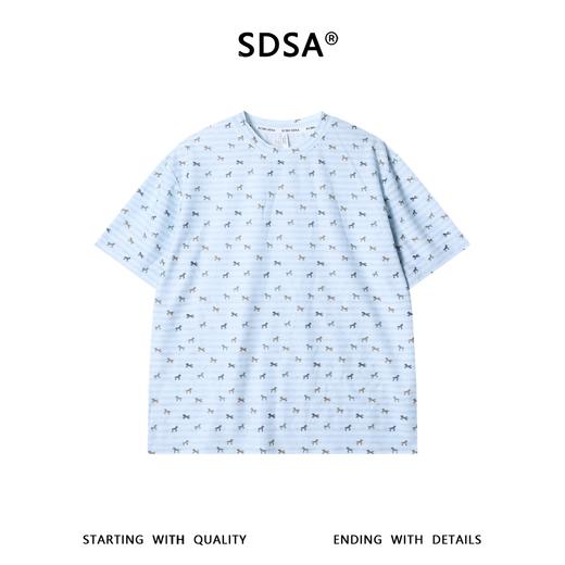 SDSA男装2026新款轻奢时尚撞色条纹满印小马设计圆领短袖T恤百搭 商品图0