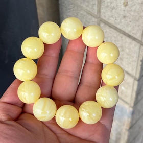 【青山特惠】19mm*12颗 精品原矿俄料 满蜡黄白花圆珠蜜蜡手串，48.5g m363