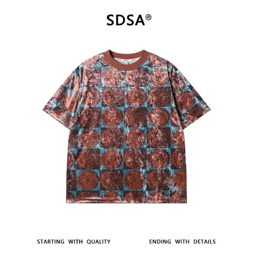 SDSA男装2026新款轻奢潮牌植绒棋盘格圆饼设计圆领短袖T恤百搭 商品图0
