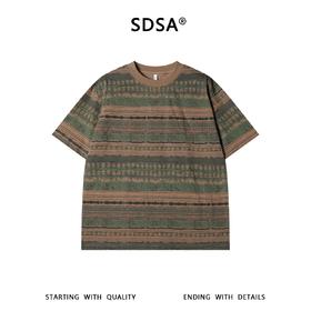 SDSA男装2026新款轻奢美式复古民族风撞色圆领短袖T恤百搭上衣